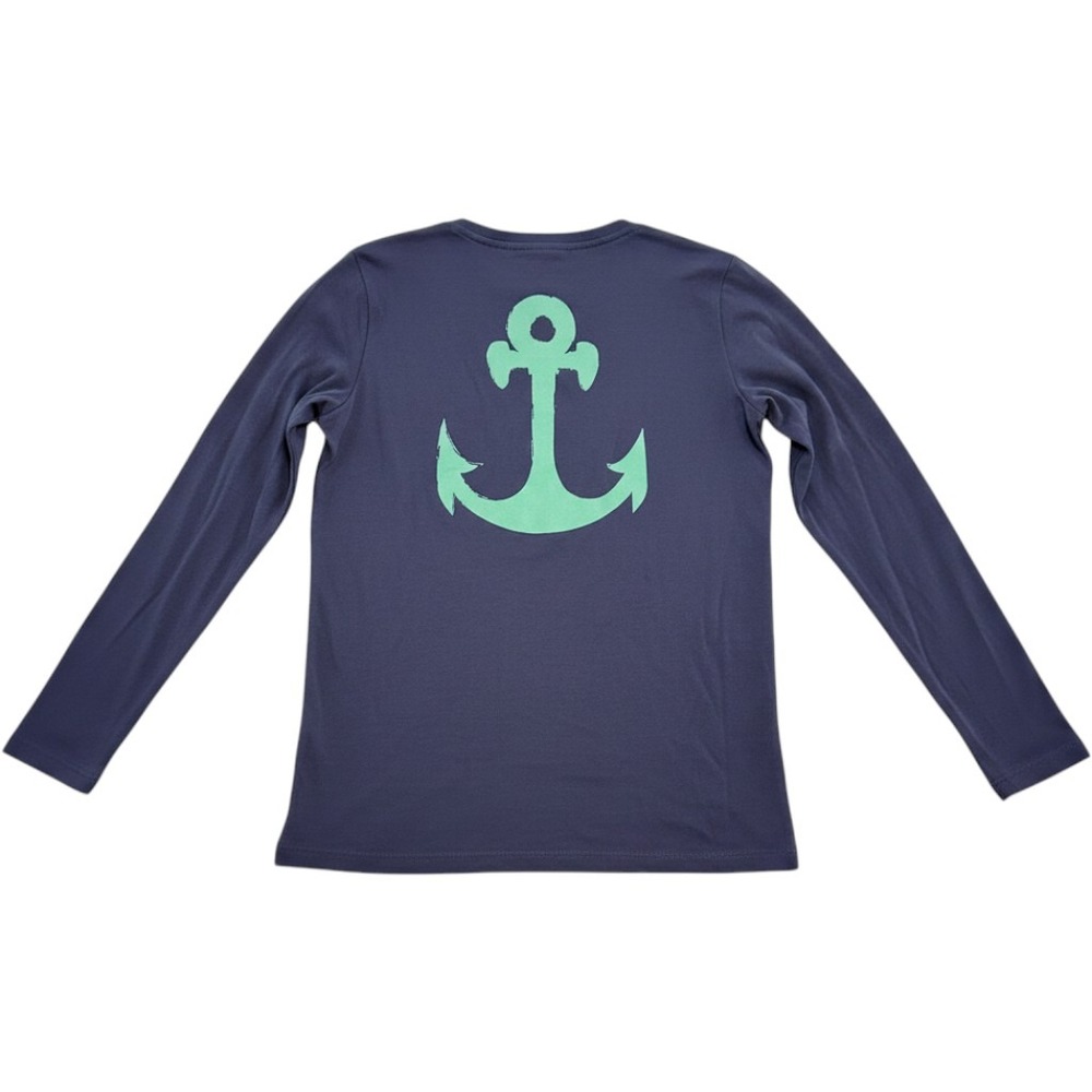 Macbeth Margaret Josephs Navy Anchor Graphic V-Neck Long Sleeve Top XS